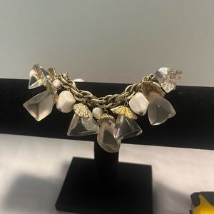 Vintage Statement Charm Lucite Bracelet, Clear Lucite, Gold Plated